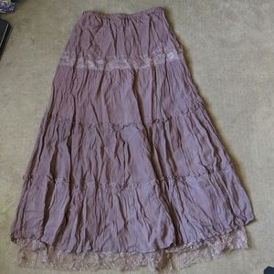 Lace and Ruffle Detail Long Brown Skirt
